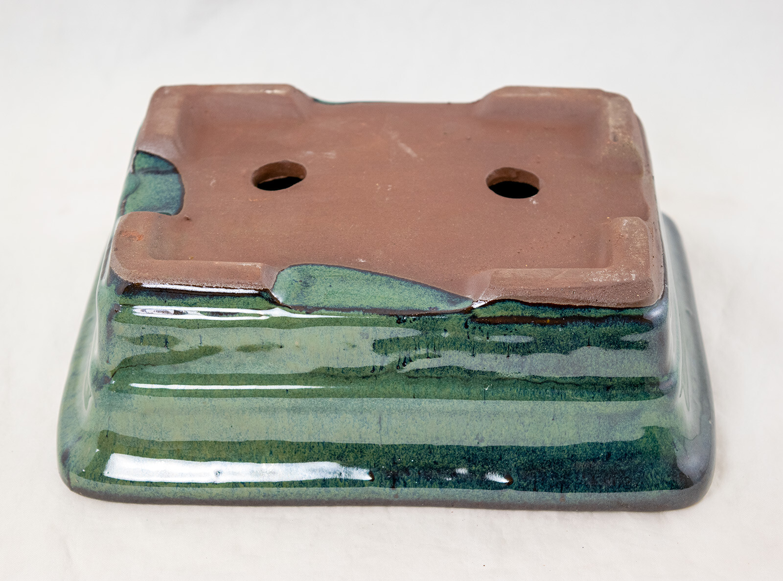 Rectangular Glazed Bonsai & Succulent Pot + Mesh 8"x 6"x 2.75" - Green Glazed gallery