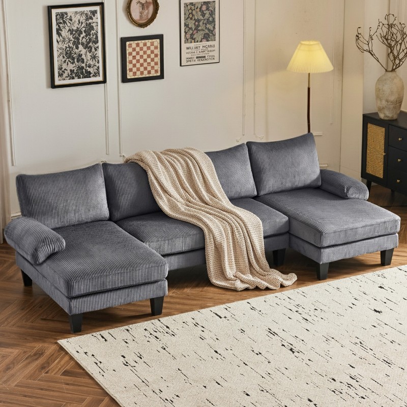 U-Shape Sectional Sofa Set with Corduroy Fabric Home Furniture Reception Room gallery