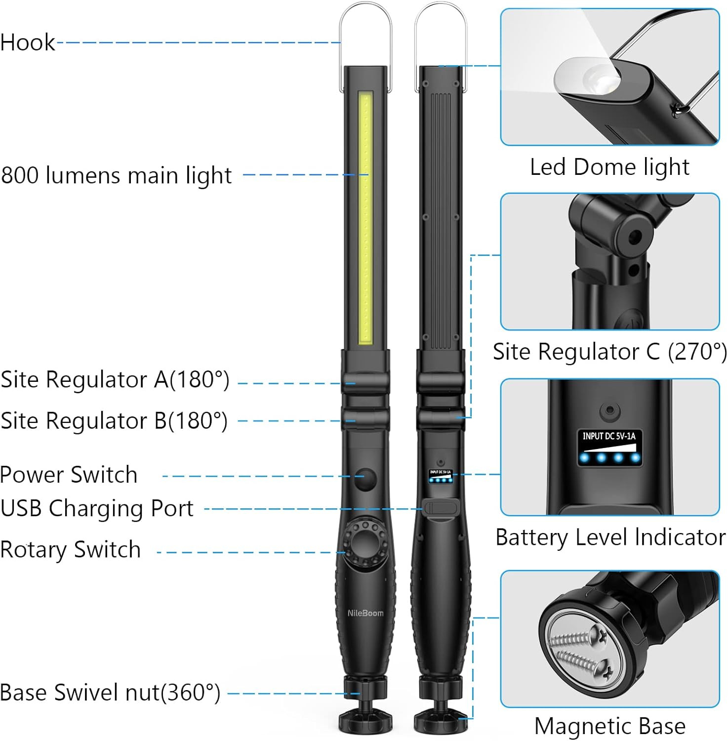 LED Work Light,800 Lumens Foldable Rechargeable Cob Work Light with Ma gallery