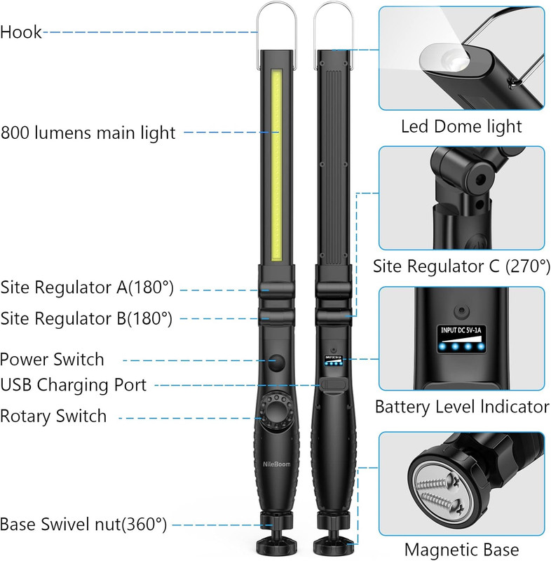 LED Work Light,800 Lumens Foldable Rechargeable Cob Work Light with Ma gallery