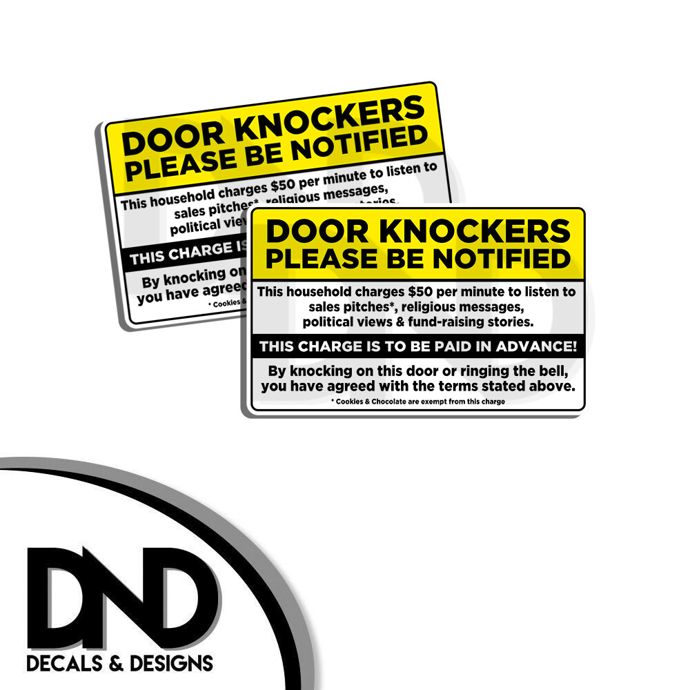 Door Knockers Please Note Sticker Funny $50 NO SOLICITING Vinyl Decal 5x3 2 Pack gallery