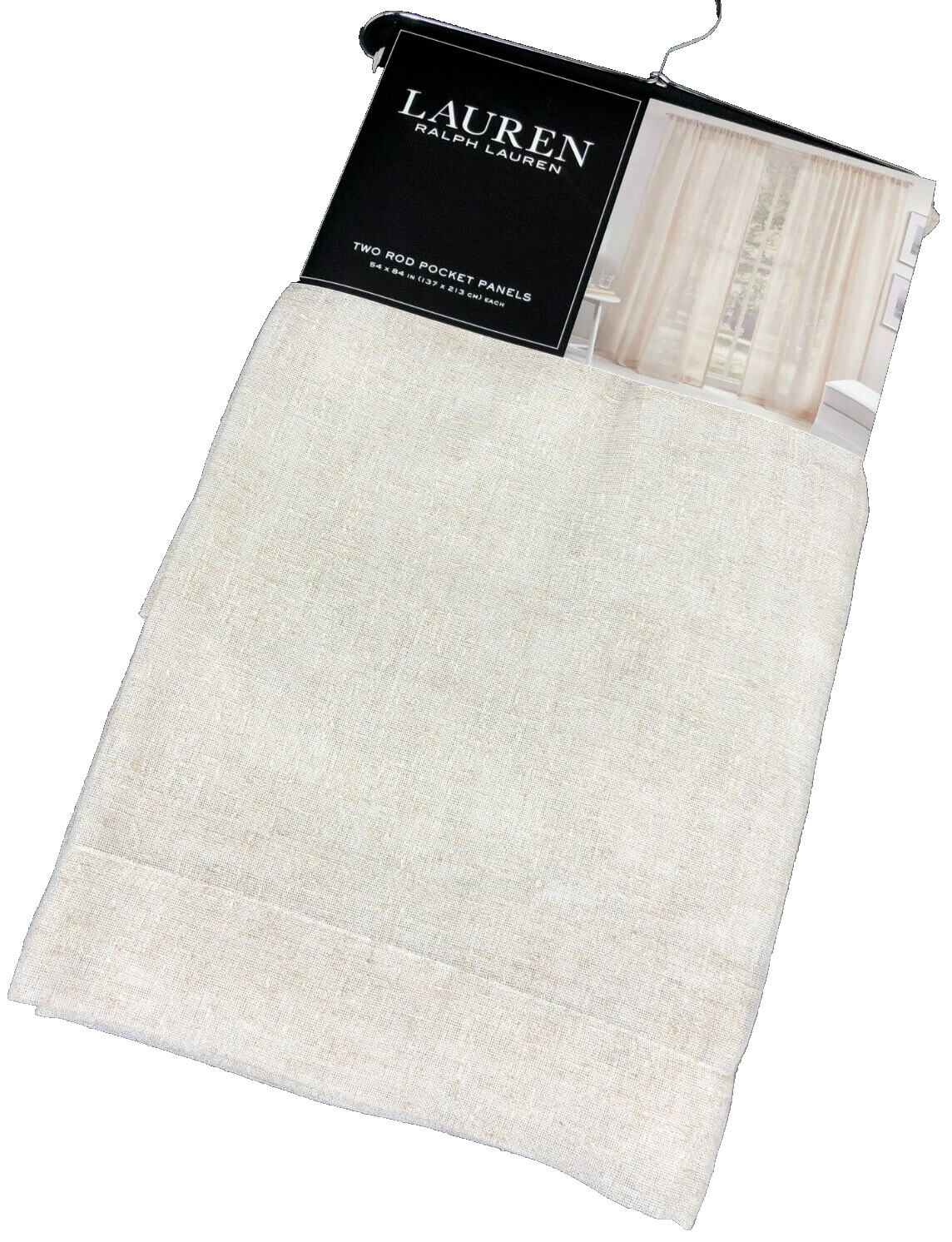 Ralph Lauren BOUCLE LINEN Blend Natural 84" Rod Pocket Window Panel Curtains gallery
