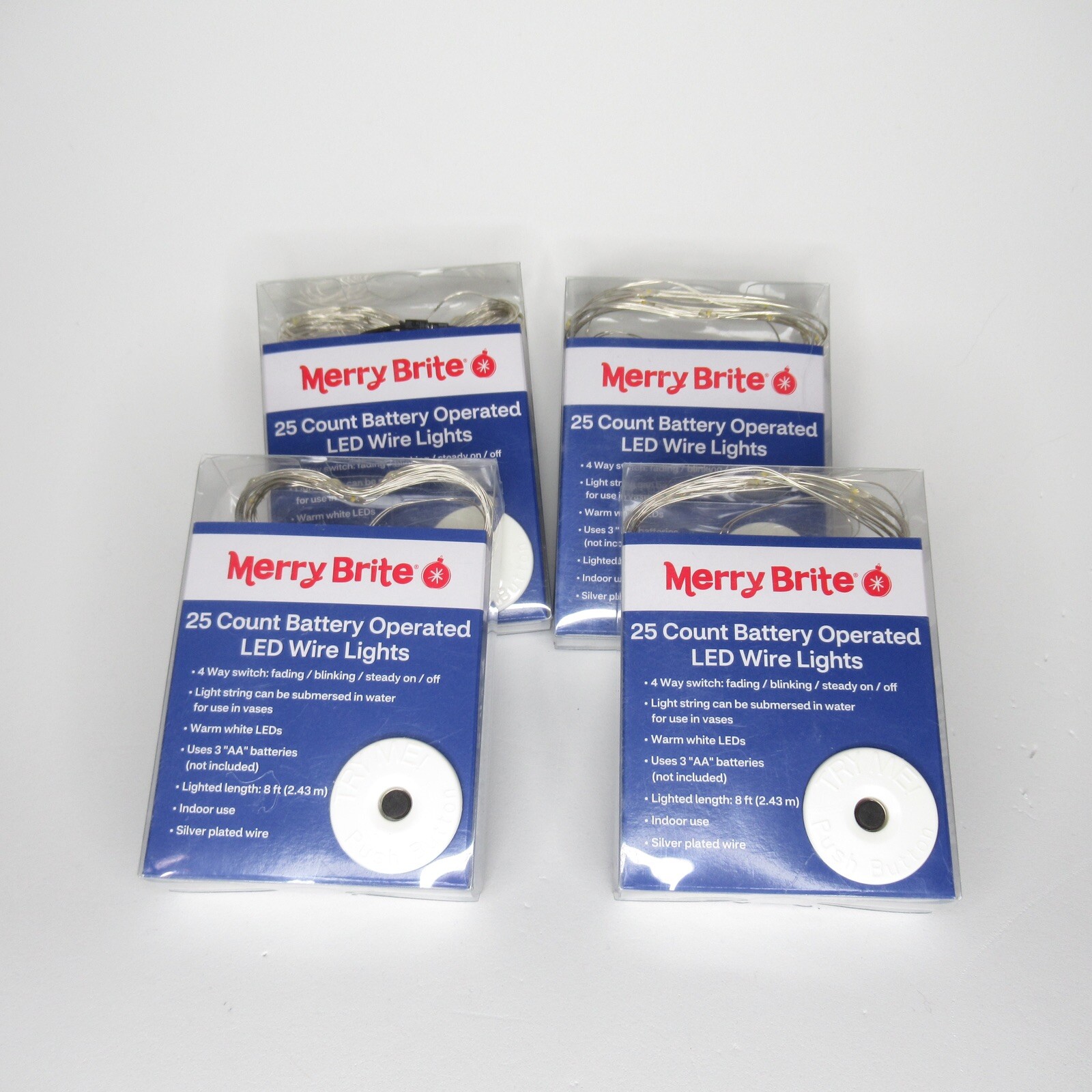 LED Wire Lights 4 Function Battery Operated Warm White Silver Wire 8ft Lot of 4 gallery