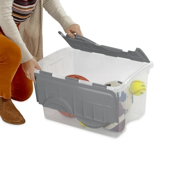 Clear Plastic Storage Container with Hinge Lid 48 Quart Medium FlipLid Bin Gray gallery