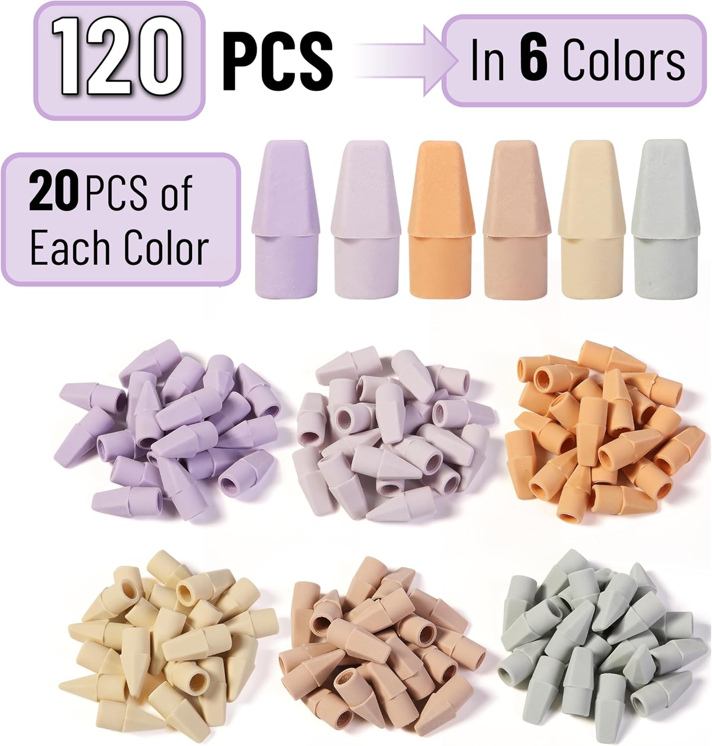 Mr. Pen 120 Pack Colorful Pencil Eraser Toppers gallery