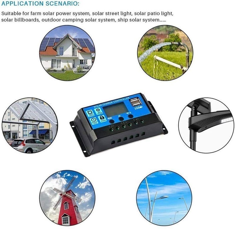 10A 20A 30A Solar Panel Charge Controller 12V/24V LCD Regulator Auto Dual USB gallery