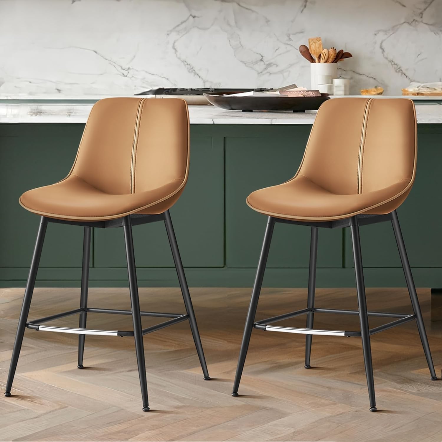 Bar Stools Set of 2 Counter Height Bar Stools W/ Back Ergonomic Backrest gallery