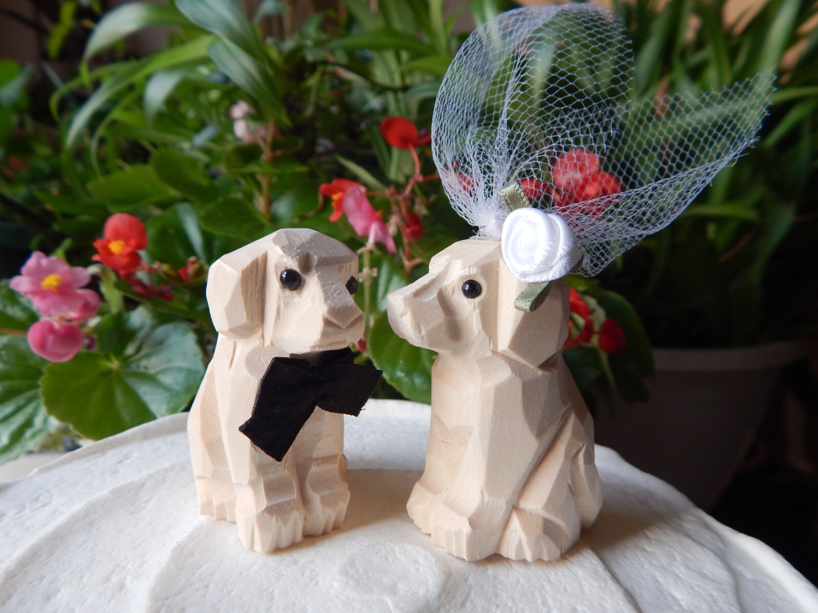 Unpainted Dogs Cake Topper Bride Groom Love Wedding Engagement Wood Statue gallery