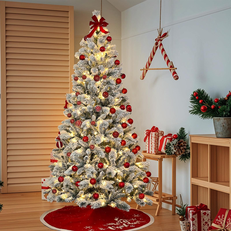 4-9 FT Prelit Snow Flocked Artificial Christmas Tree With Warm White Light Winte gallery