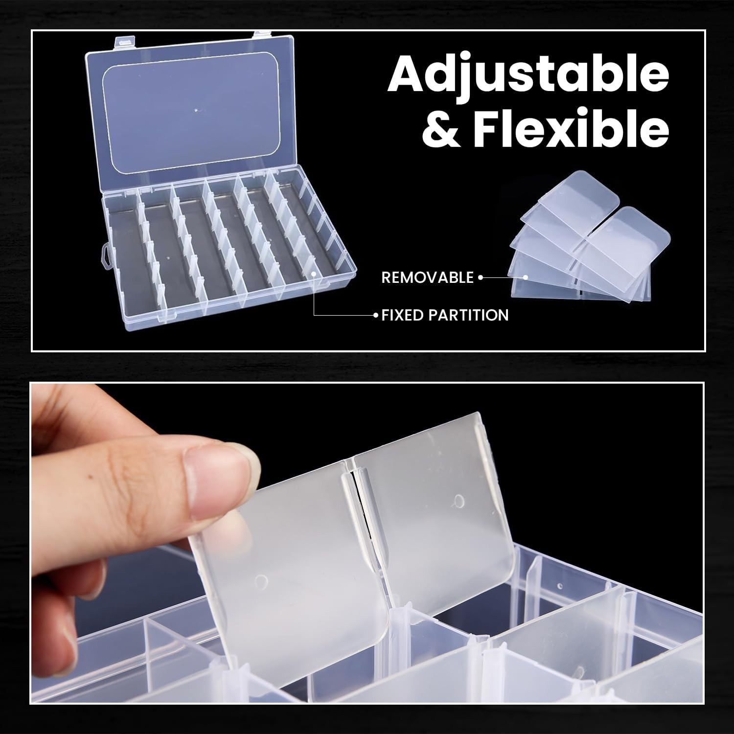 36 Grid Clear Plastic Organizer Box 4 Pack Adjustable Bead Craft Jewelry Tackle gallery