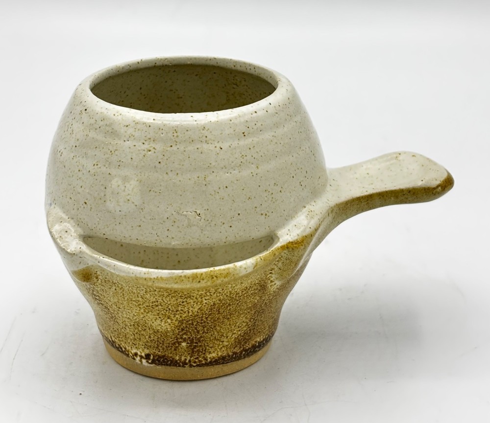 Handcrafted Studio Pottery Egg Separator Kitchen Tool Ash Glaze Signed