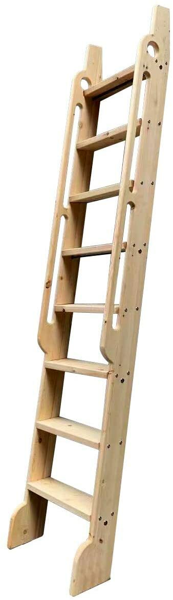 DIYHD Unfinished Rolling Library Wooden Step Ladder with Glab Handle gallery