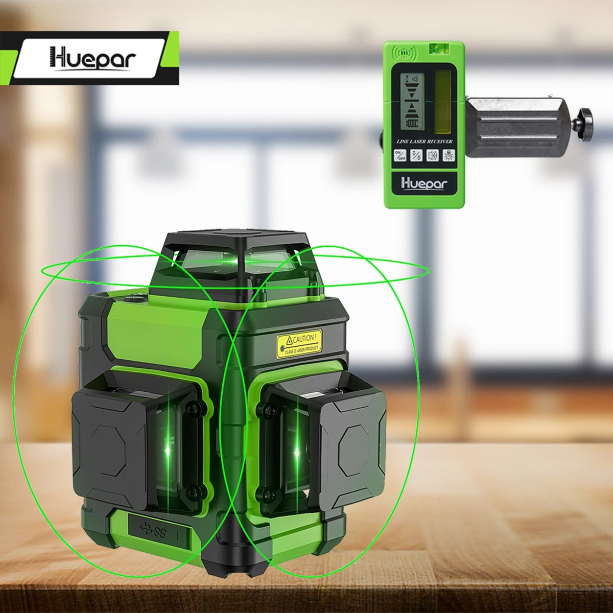 Huepar 3D Laser Level 360 Self Leveling Green & Hard Carry Case HM03CG+Receiver gallery