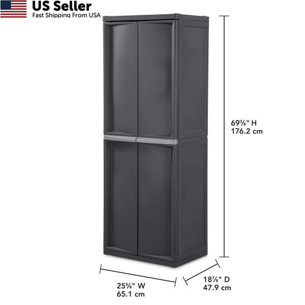 Sterilite 4 Shelf Cabinet, Lockable Utility Storage w/ One Size, Flat Gray gallery