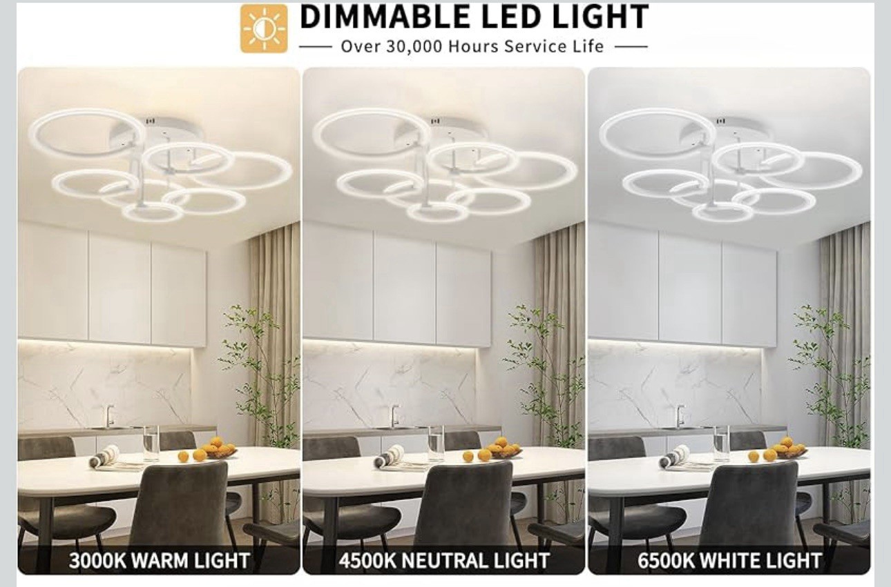 SEABLE Modern LED Ceiling Light 7 Rings Dimmable Fixture Remote 31.8” 130W Art gallery