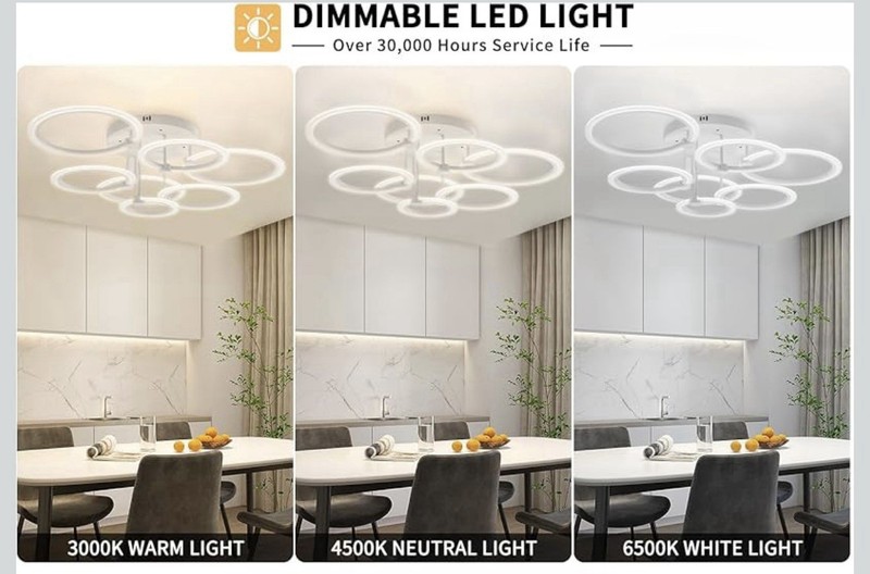 SEABLE Modern LED Ceiling Light 7 Rings Dimmable Fixture Remote 31.8” 130W Art gallery