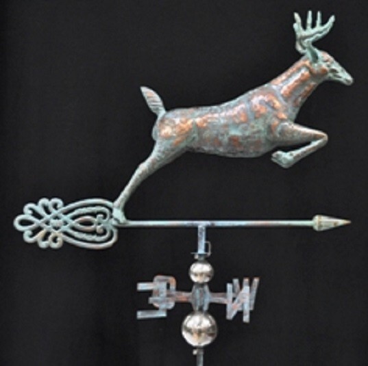 HUGE Handcrafted 3 Dimensional Jumping Deer Weathervane Copper Patina Finish gallery