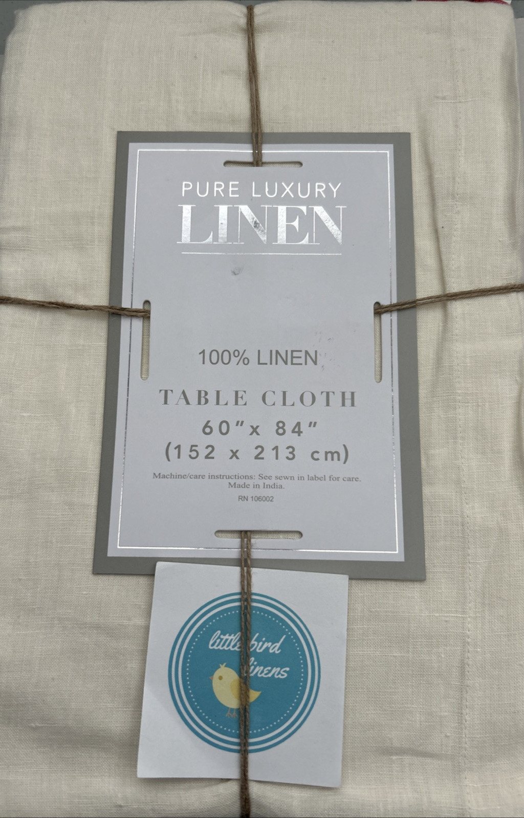 Pure Linen Tablecloth Cream 60x84 Rectangular 100% Luxury Linen Neutral New gallery