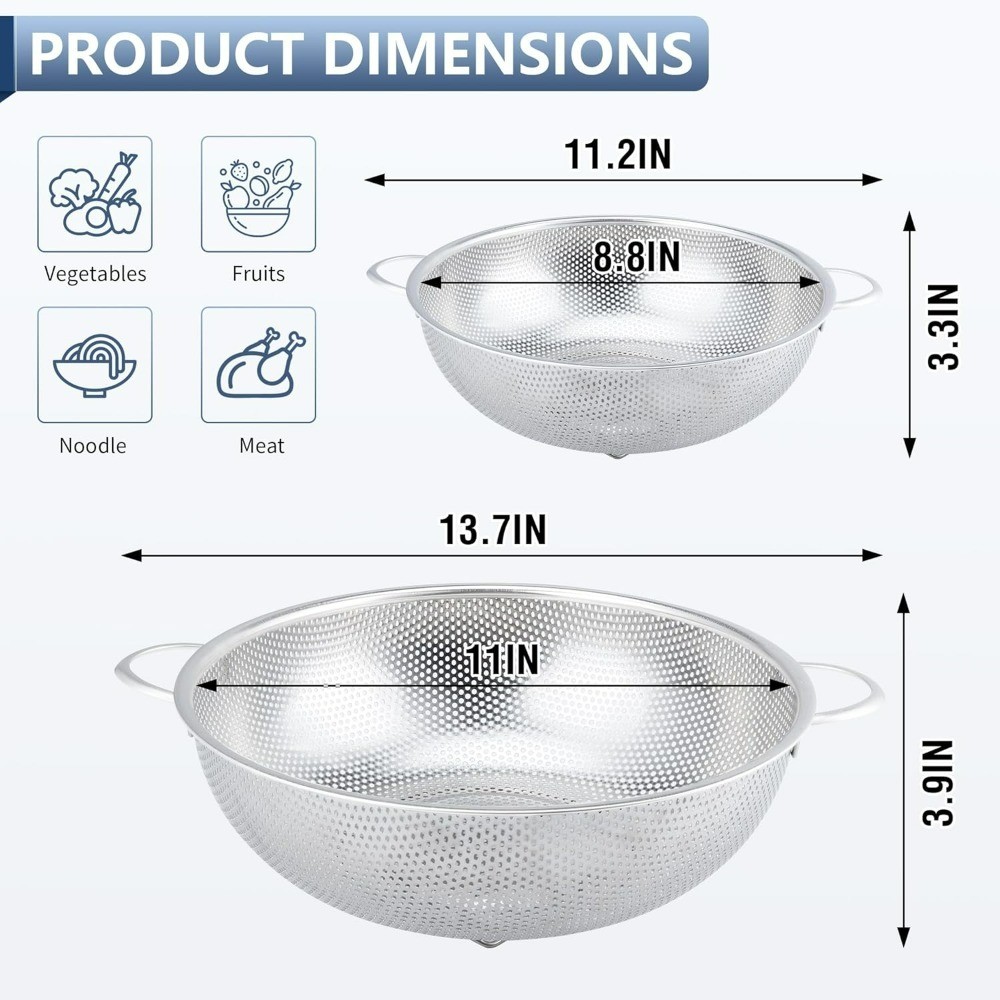 Stainless Steel Colander 3 Quart Metal Strainer with Stand Kitchen Food Strainer gallery