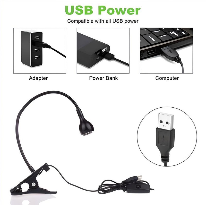 USB Reading Light Flexible LED Light Laptop Clip on Bed Desktop USA Black gallery