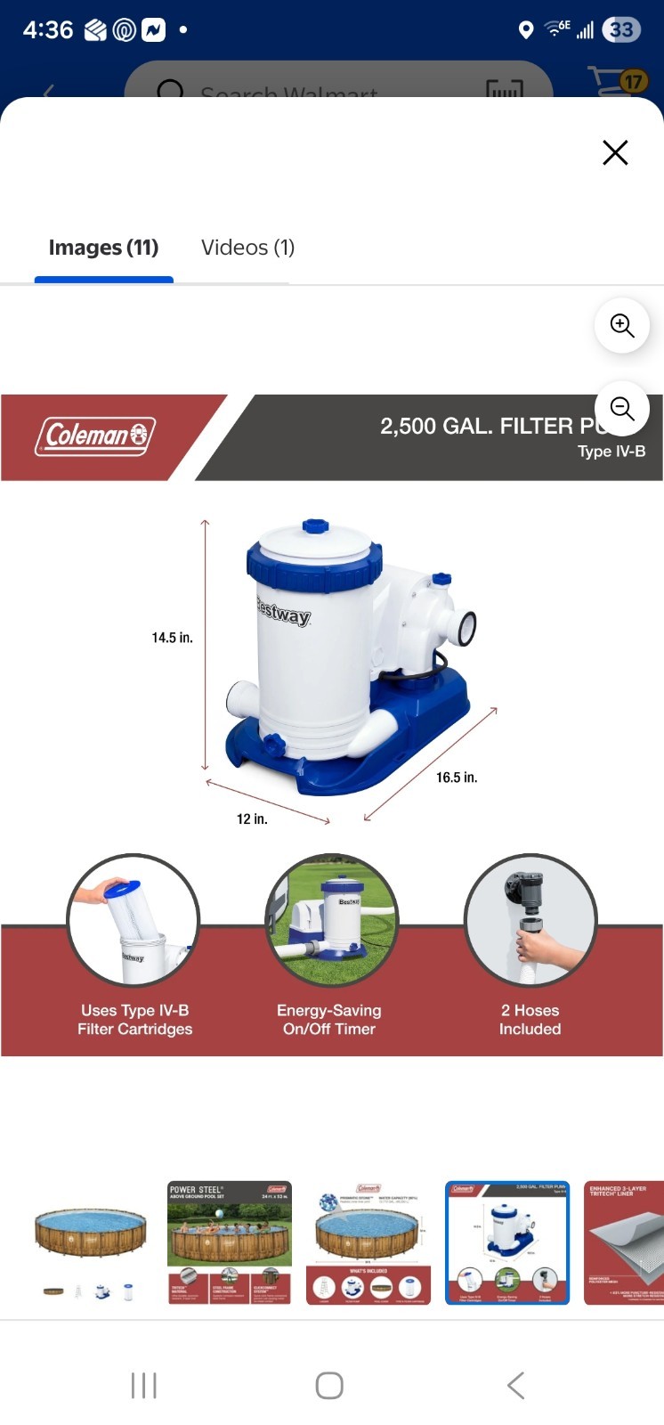 Coleman Flowclear 2500 Gallon Filter Pump IV-B for Above Ground Pools gallery
