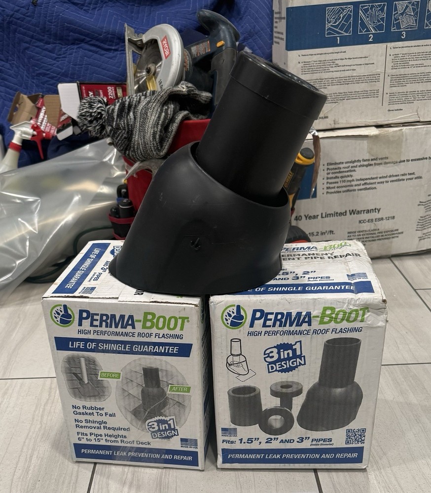 Black Perma-BootAdjustable Pipe Boot Repair Flashing 7.​25 in.​ x 9.​75 in.