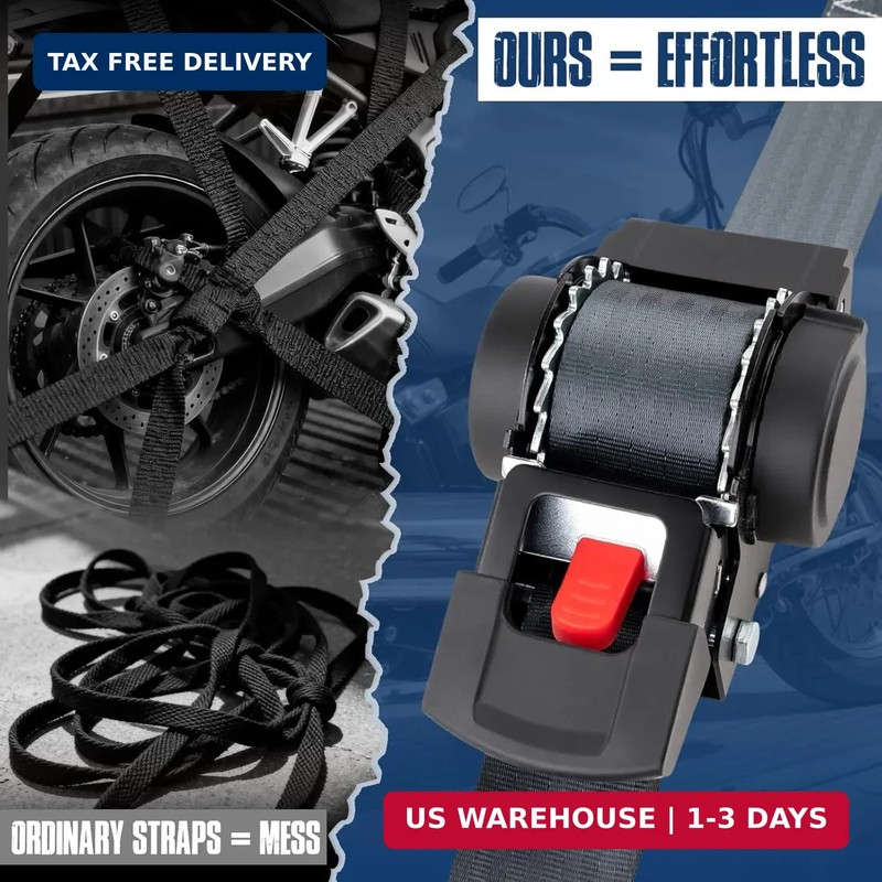 2 Pack Retractable Ratcheting Straps - 2 Inch x 10 Feet, 3,000lbs Break Strength gallery