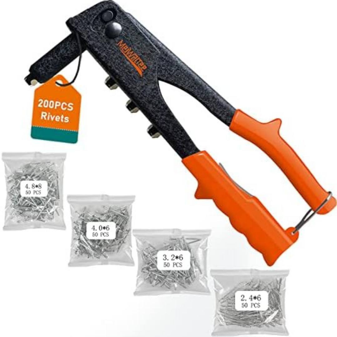 Heavy Hand Riveter Rivet Gun Professional Pop Rivet Gun Kit with 200pcs Rivets gallery
