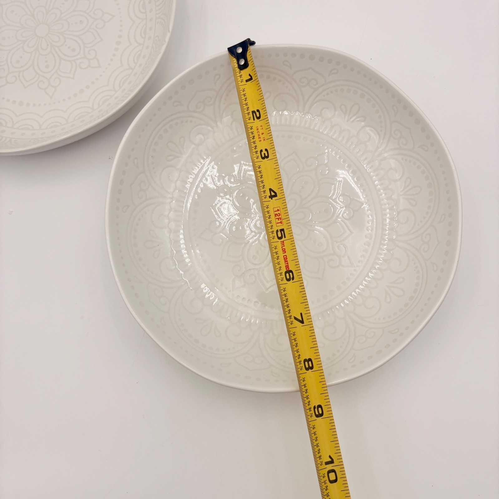 Set of 2 Ceramic Bowls Mandala Pattern Beige Neutral Rustic Farmhouse Soup Pasta gallery