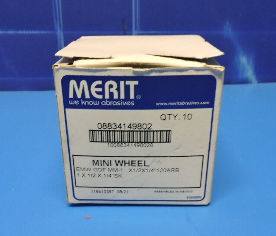 10 Merit MINI WHEEL SANDING DISCS EMW GOF MM-1X 1/2 X 1/4 120 ARB 1X 1/2 X 1/4SK gallery