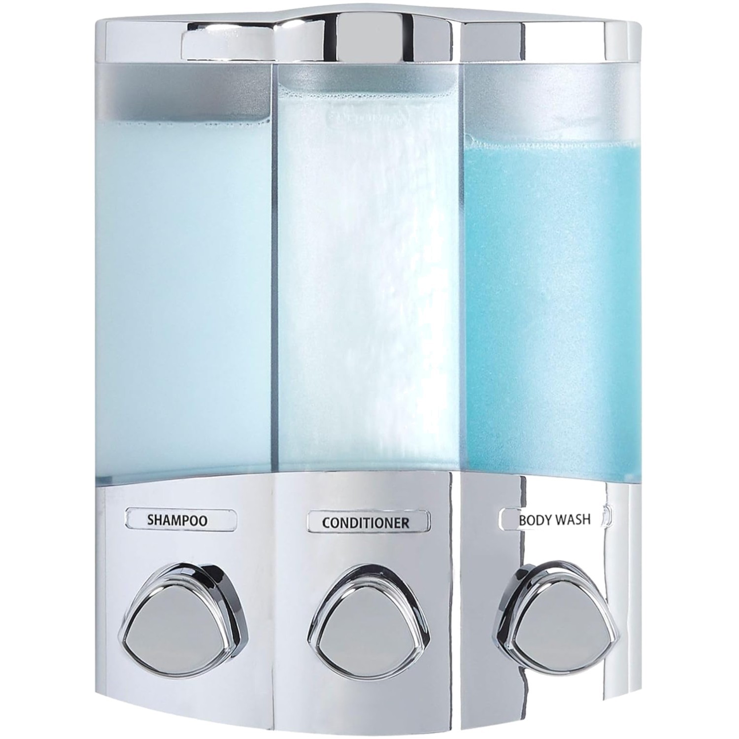 Modern 3-Chamber Shower Dispenser in Chrome - Easy Installation, No Tools! gallery