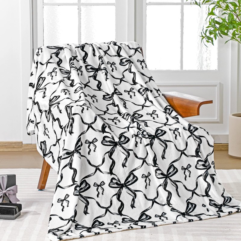 Buryeah Black Bow Throw Blanket Valentine's Day 50 x 60 inches, gallery