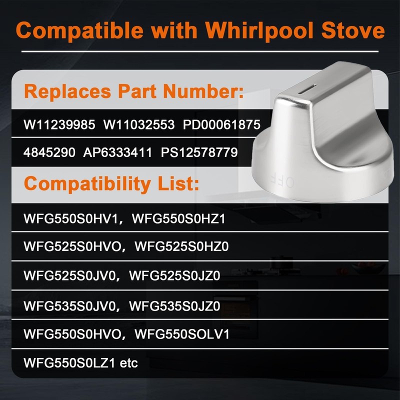 Gas Stove Control Knobs Replacement Parts for Whirlpool W11239985 & W10850015 - gallery