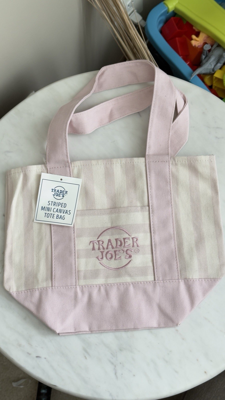 Trader Joe's Striped Mini Canvas Tote Bag Multicolor 13x6x11 in New gallery