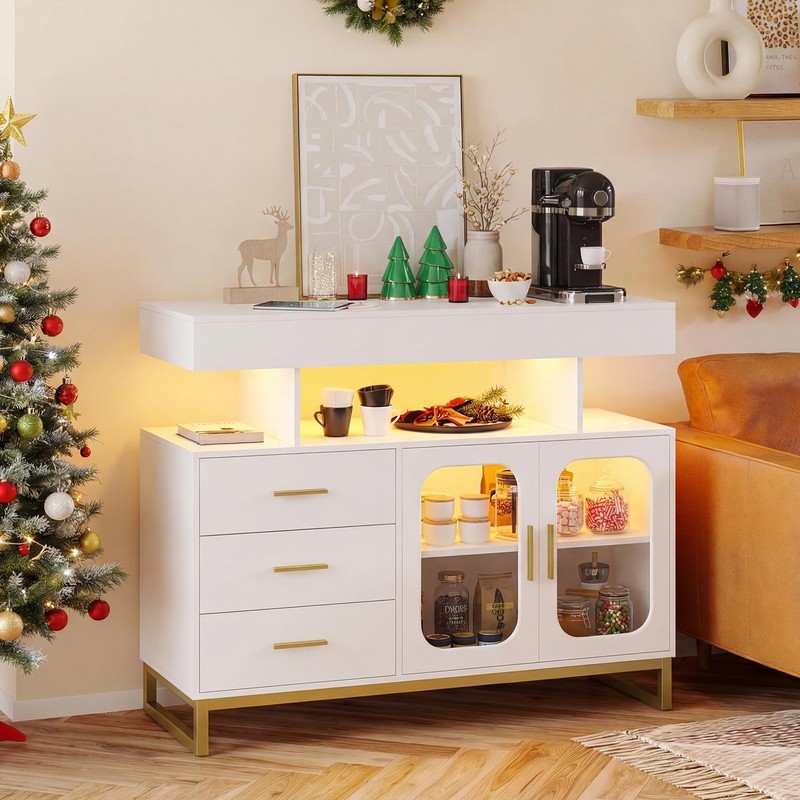 LED Buffet Cabinet Dimmable Sideboard Coffee Bar W/ Charging Station & RGB Light gallery