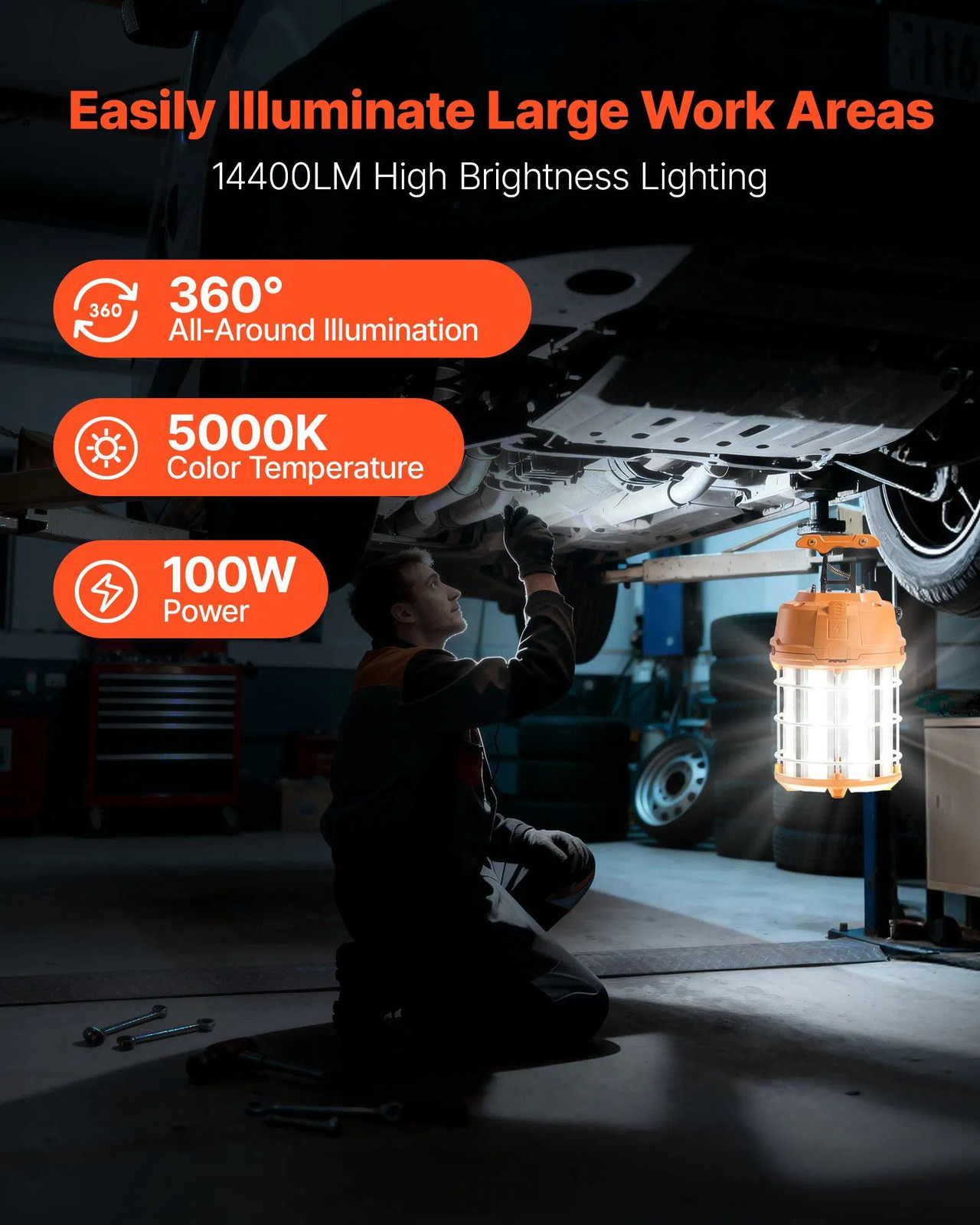 LED Temporary Work Light, 100W, 14400 lm, 5000K Durable & Water-Resistant, Linka gallery
