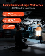 LED Temporary Work Light, 100W, 14400 lm, 5000K Durable & Water-Resistant, Linka