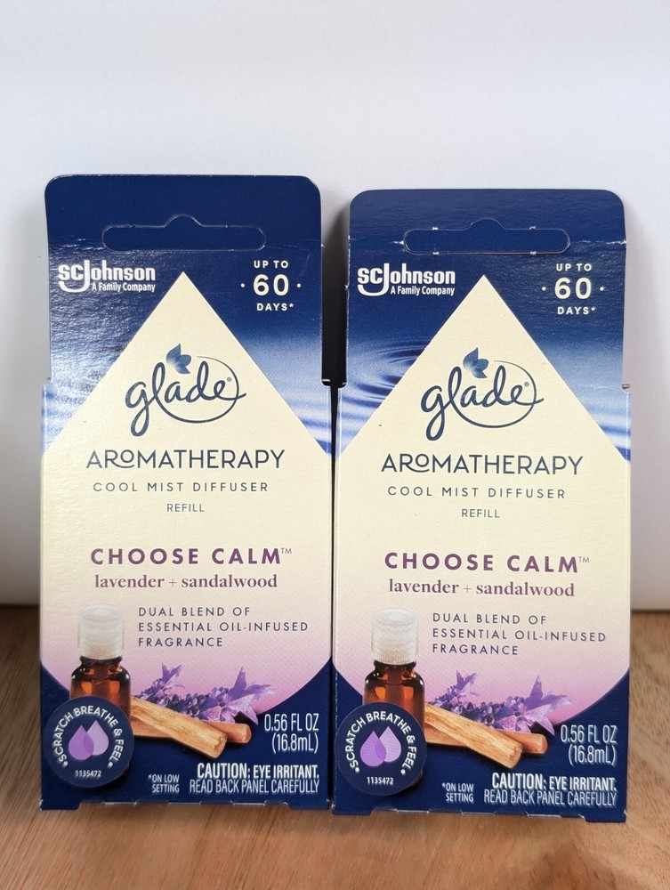 2 Pack Glade Cool Mist Diffuser Oil Refill Choose Calm Lavender+Sandalwood 0.56