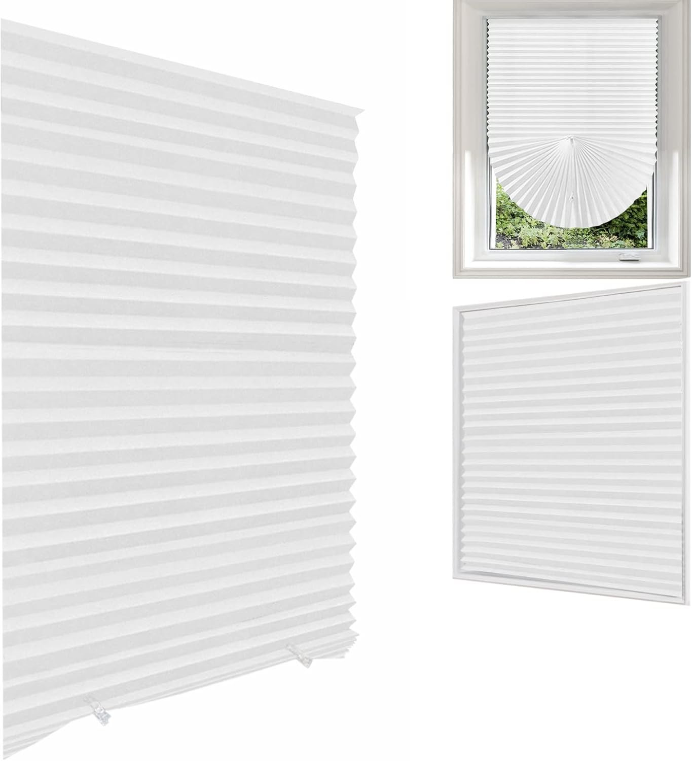 MALOKI Temporary Window Blinds, Pleated Shades Cordless Fabric Light Filtering B gallery