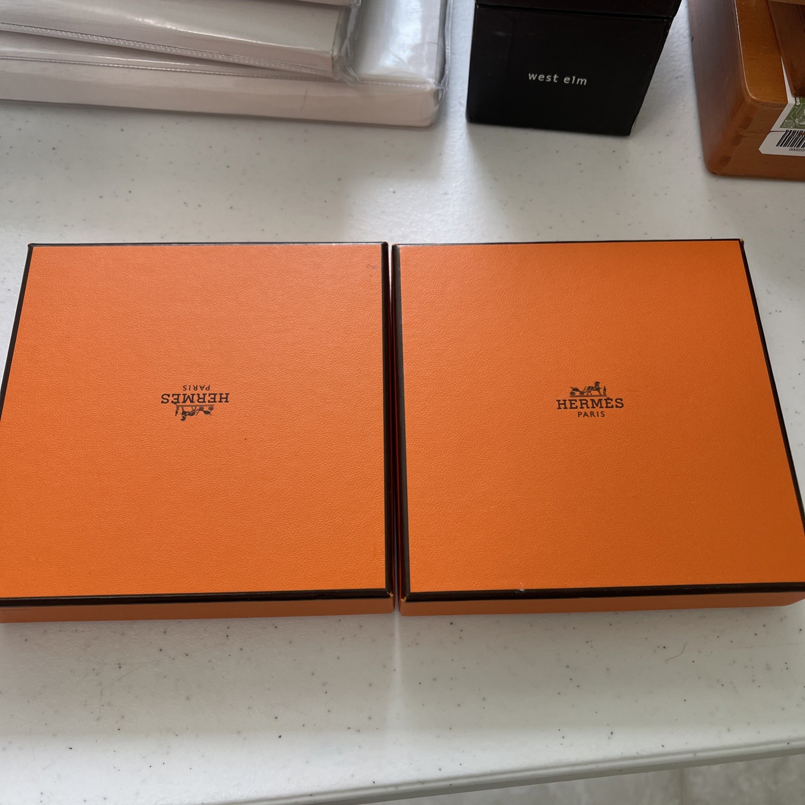 Set of 2 - Authentic Empty Hermes Gift Box - 5-1/4 x 5-1/4 x 1-1/4 gallery