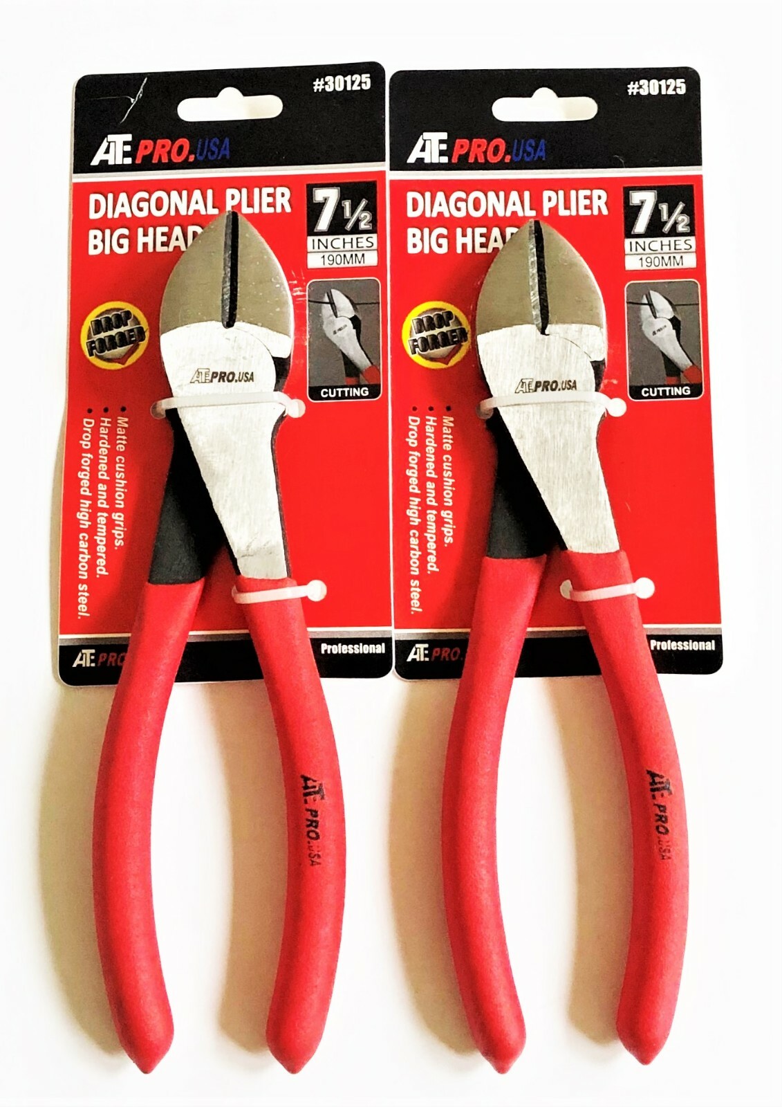 2 ATE PRO 7-1/2" WIDE HEAD DIAGONAL CUTTERS WIRE CUTTING PLIERS DYKES NOSE 30125 gallery