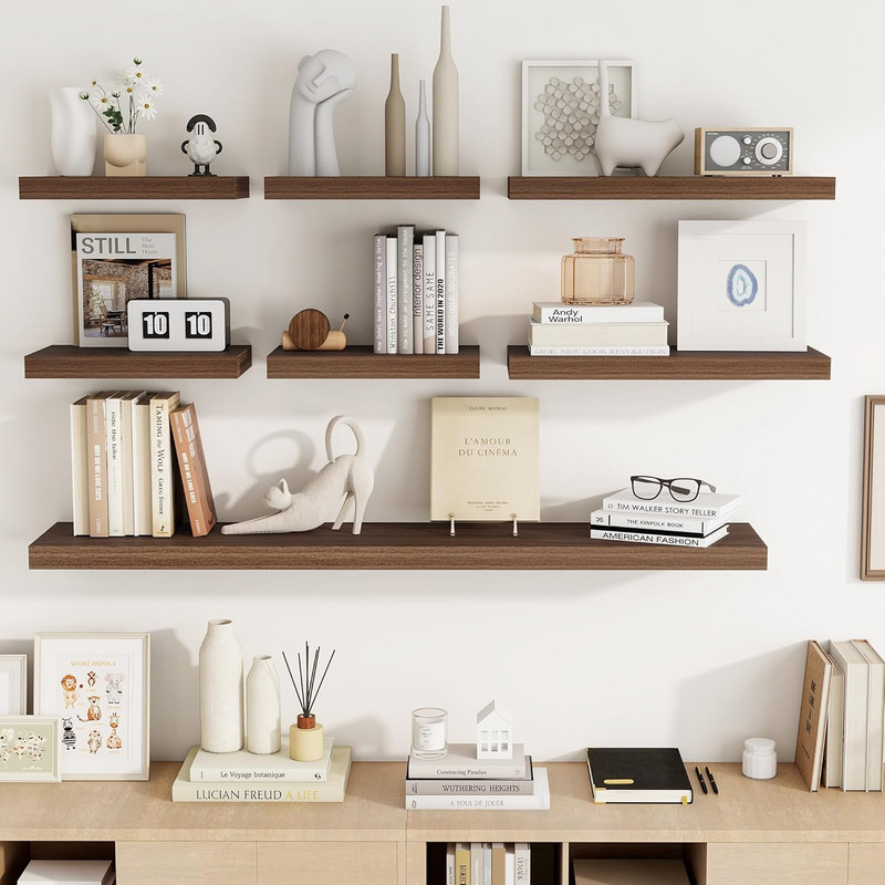 72" Walnut Floating Shelf - 3D Textured Wood Grain for Any Room gallery