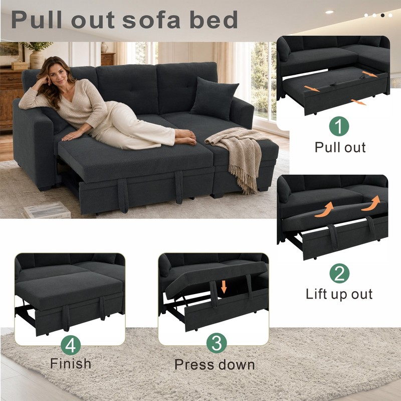L-Shaped Sofa Sectional Loveseat Couch Convertible Sleeper Sofa w/Pull-Out Bed gallery