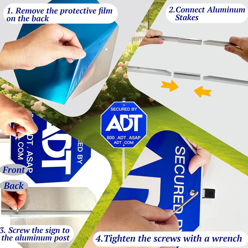 28" ADT Security Signs for Yard with Stake & 10 Pcs ADT Window Stickers, 100% Al gallery