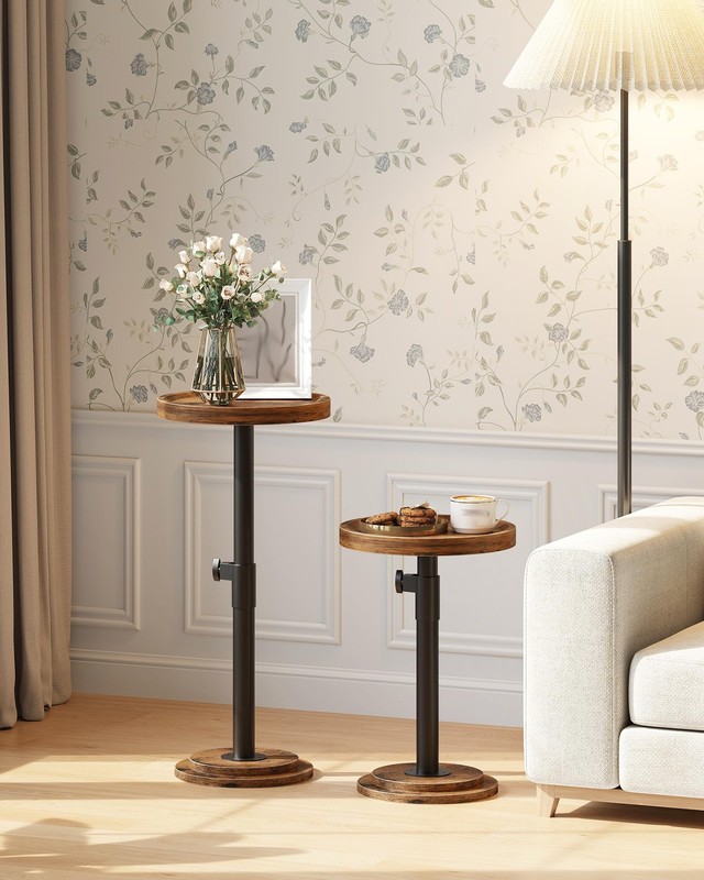 Height Adjustable Drink Table, Small Round Side Table, Pedestal Martini Table... gallery