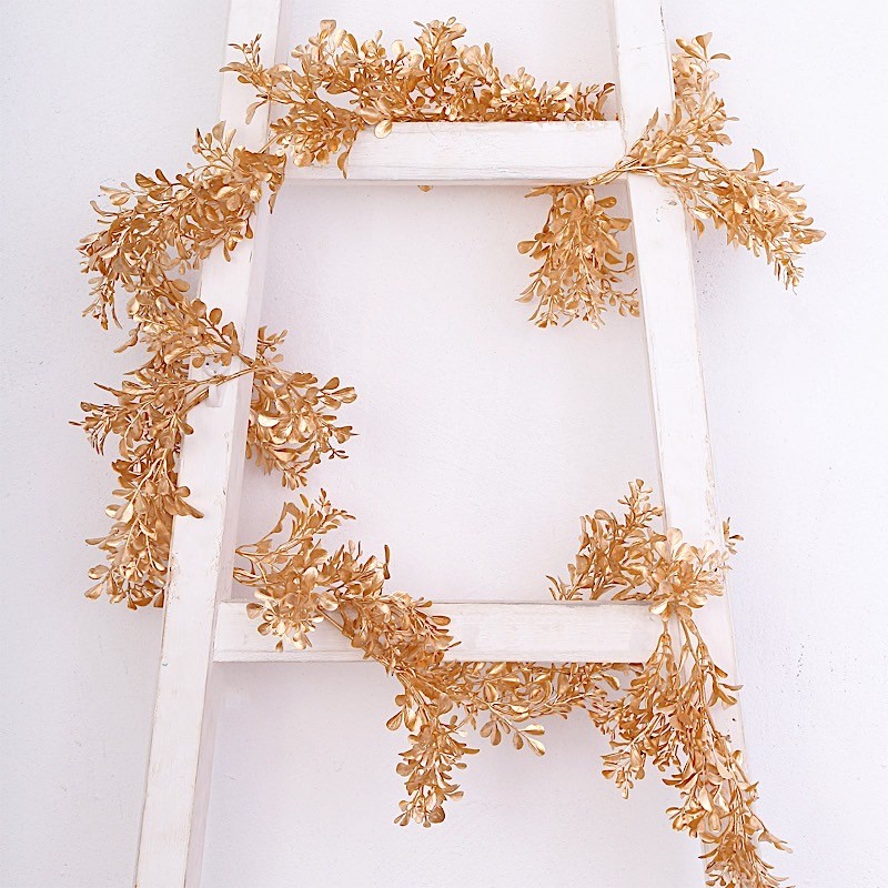 6 ft Metallic GOLD Artificial Boxwood Leaves Hanging Foliage GARLAND Party Event gallery