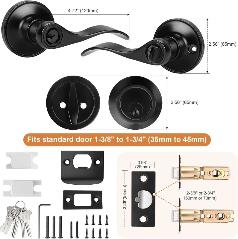 Universal Reversible Entry Lever Lockset with Single Cylinder Deadbolt, 1 Pack gallery