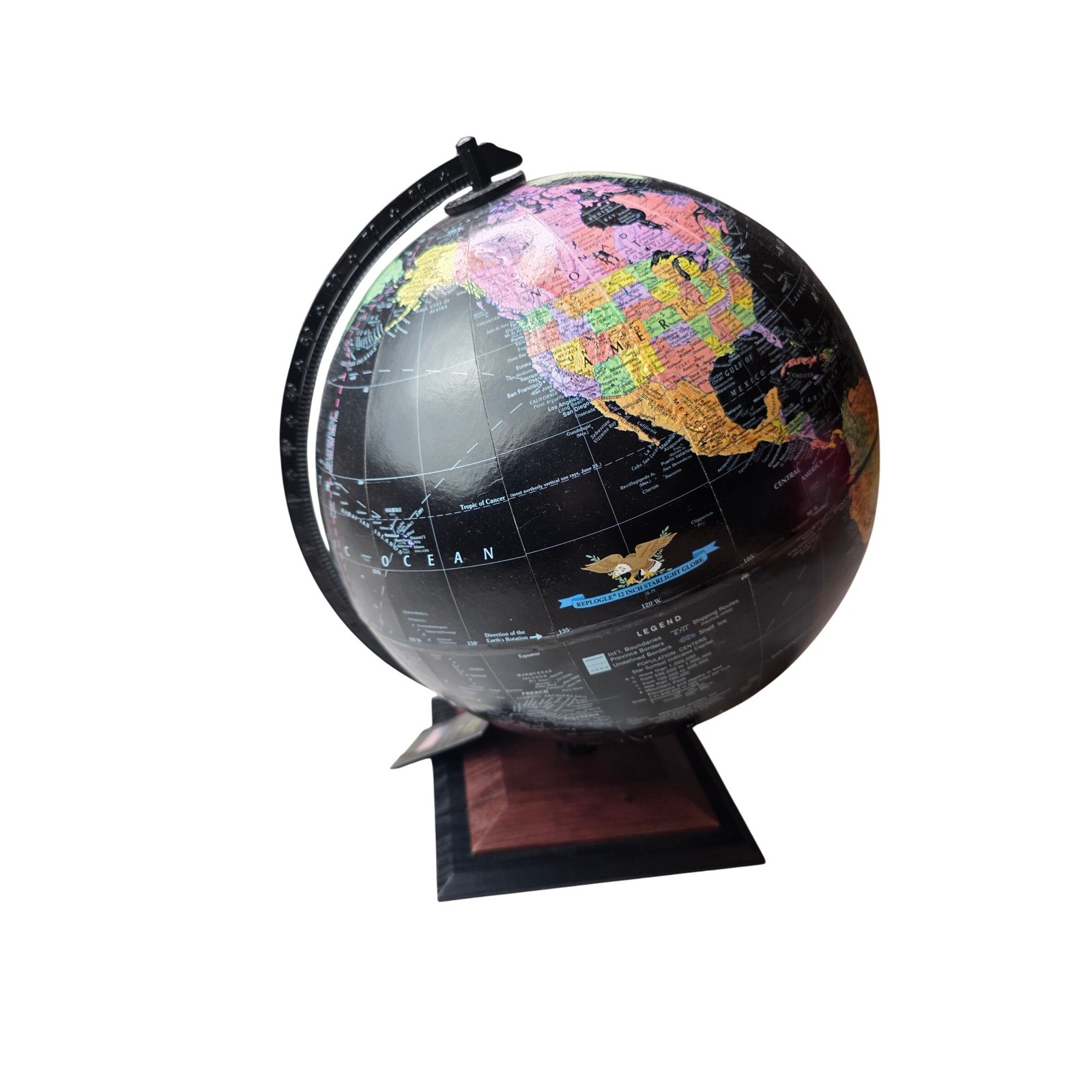 Replogle Starlight 12 Inch World Globe Black Ocean Desktop Wood Base Made in USA gallery