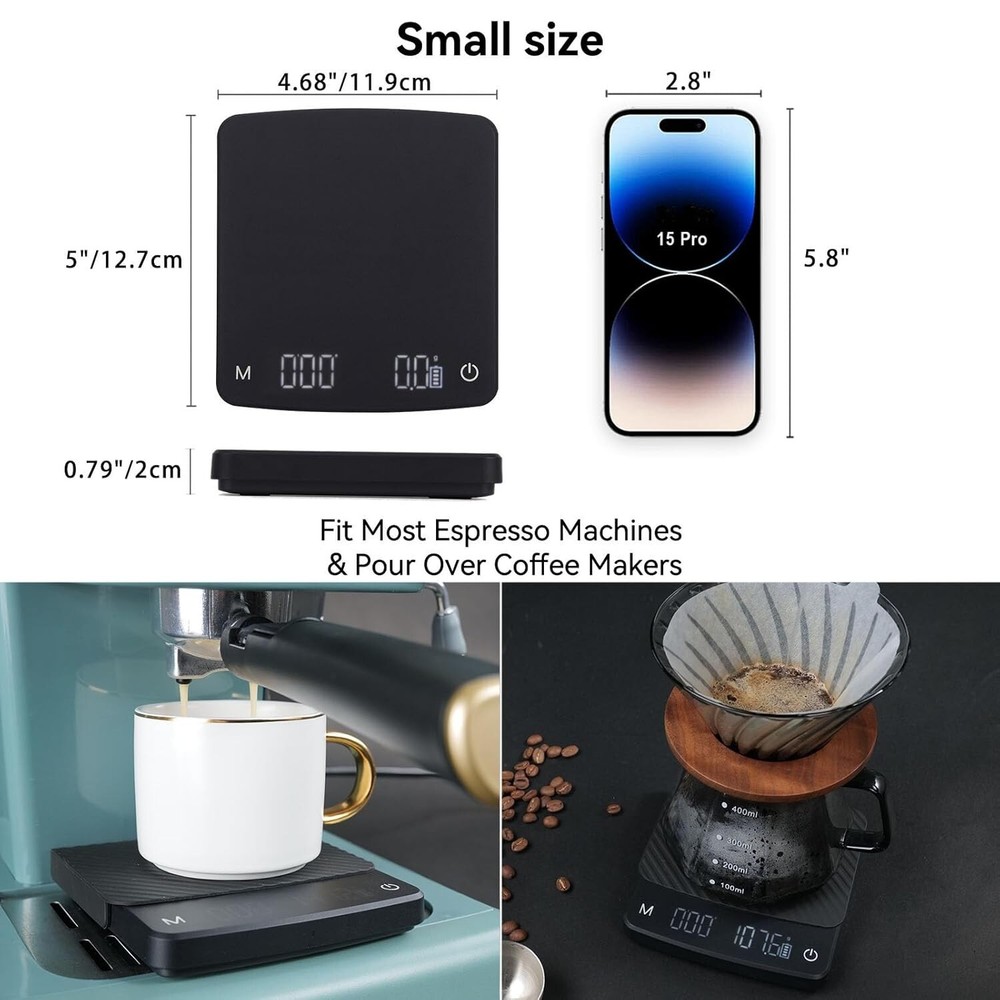 BOMATA Coffee Scale w/Auto Timer for Espresso and Pour Over Coffee, 2kg/0.1g