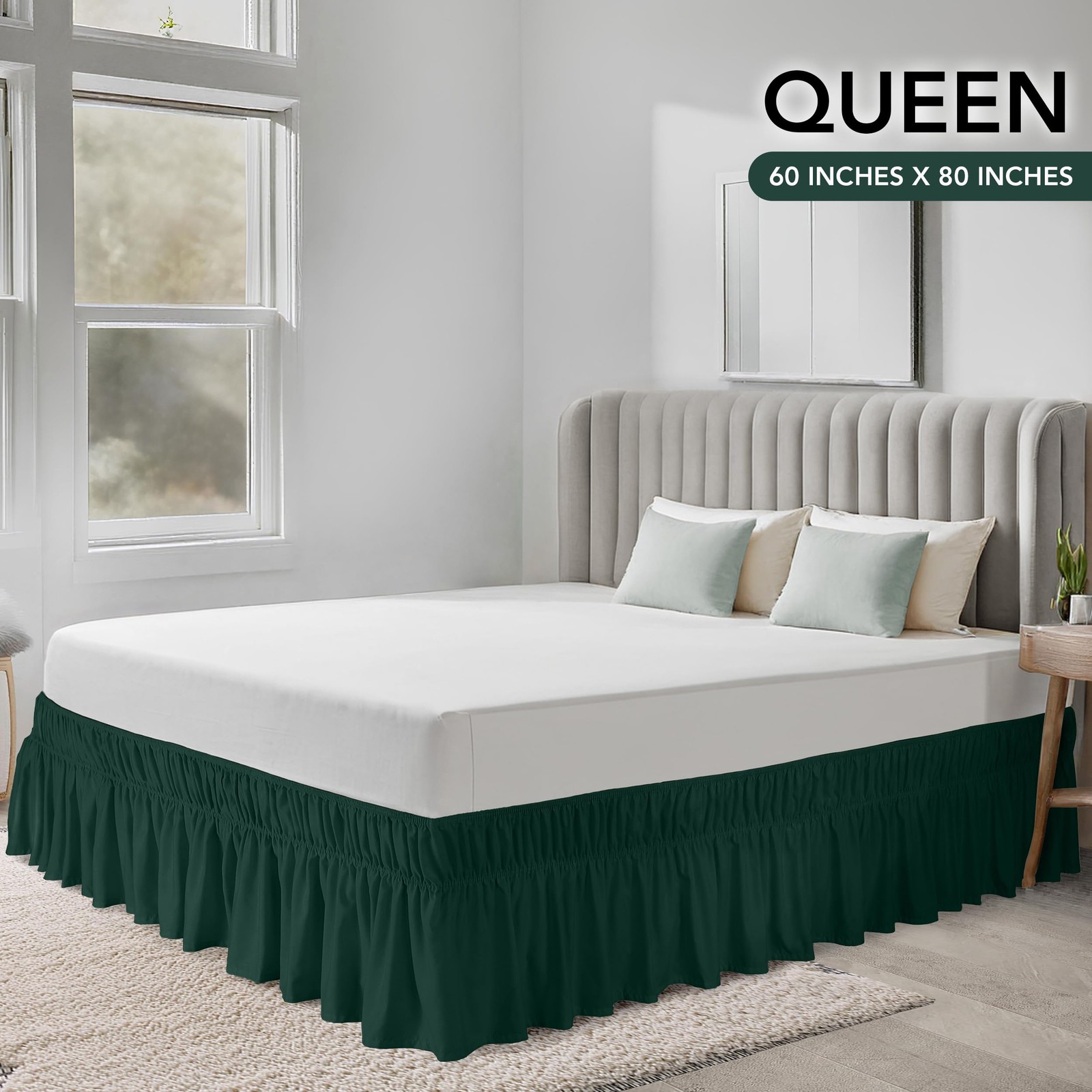 Queen Bed Skirt with Ruffles Adjustable, Machine Washable, 16Inch Drop gallery